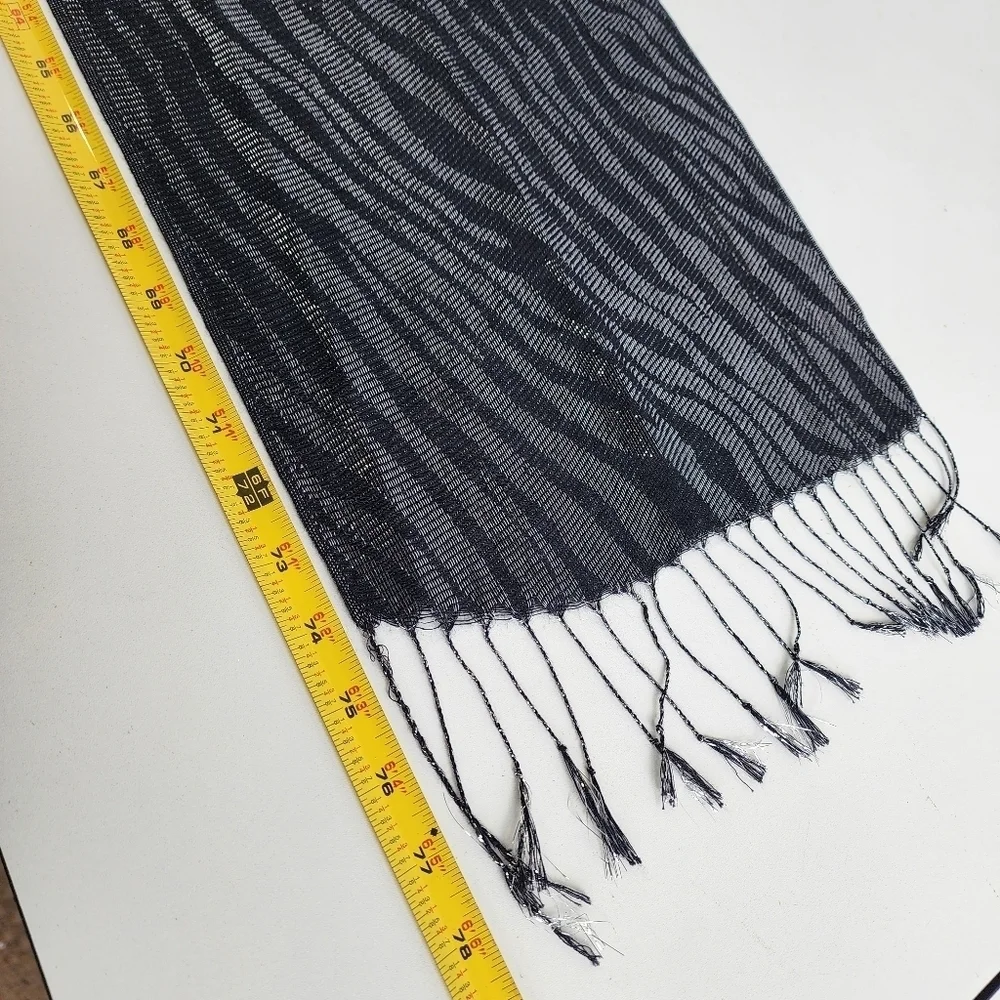Women's Black & Silver Metallic Animal Print Scarf Shawl Fringe 78